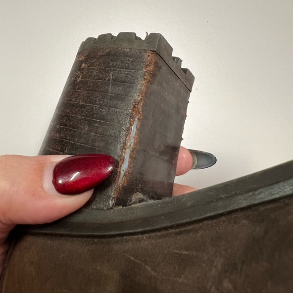 Hunter Henson Boots Navy Quilted Brown Oiled Leather Heeled Size 38 - Picture 14 of 14